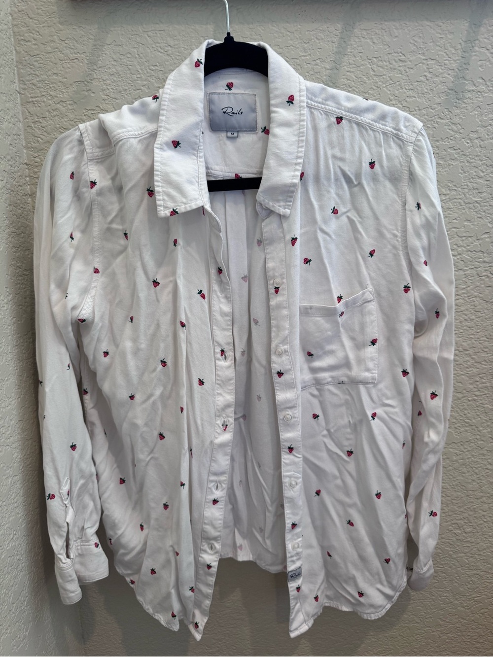 Rails White Shirt with Red Strawberry Embroidery
